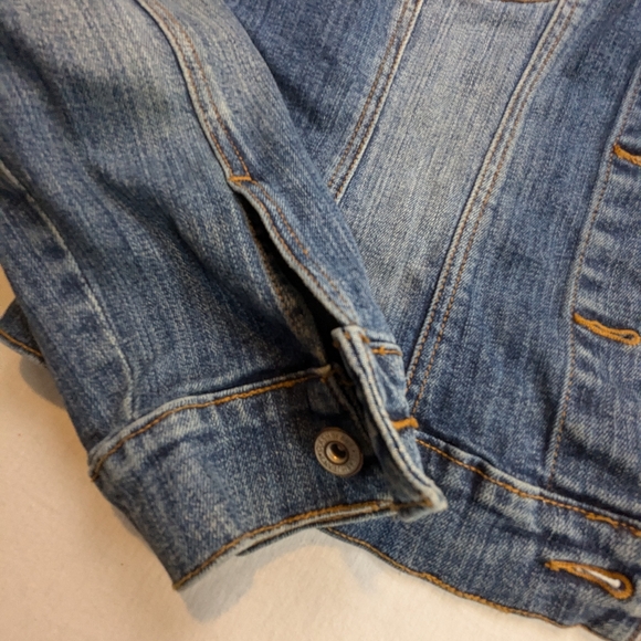 Funky Cool Original Repurposed Blue Jean Jacket With Bling Cross on Back 2X - Picture 9 of 9